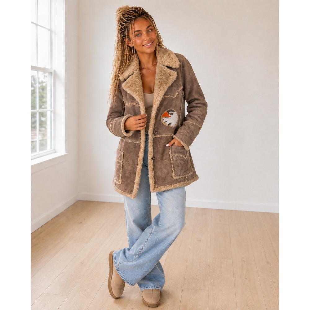 Vintage Shearling Coat Leather Rancher Western Distressed Restoration Marlboro